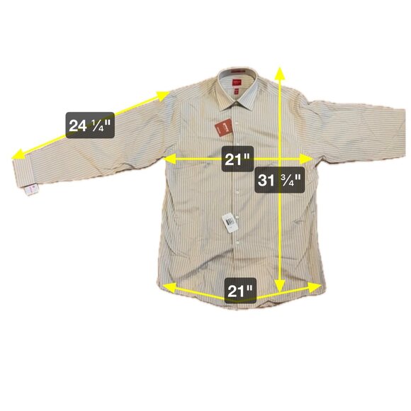 Arrow Dress Shirt Wrinkle-Free Mens 16 Large Tan Striped Long Sleeve Pocket - Picture 6 of 8